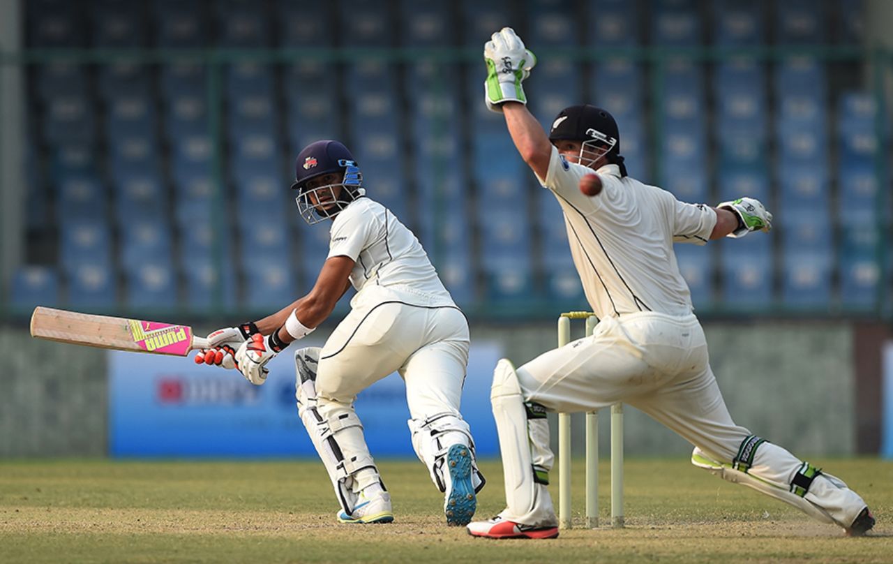 Aditya Tare steers the ball past BJ Watling on the leg side, Mumbai v New Zealanders, tour match, 2nd day, Delhi, September 17, 2016