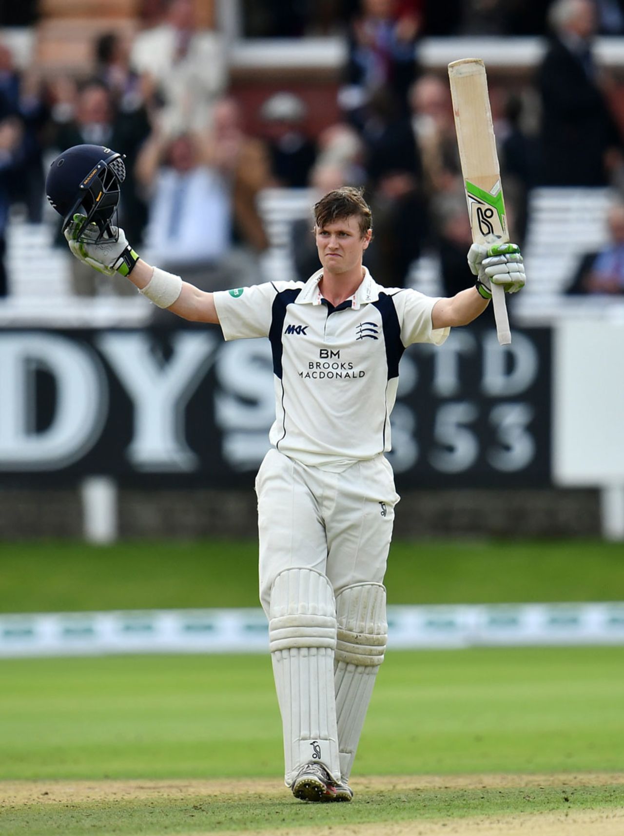 Nick Gubbins acknowledges his century, Middlesex v Yorkshire, County Championship, Division One, Lord's, 1st day, September 20, 2016