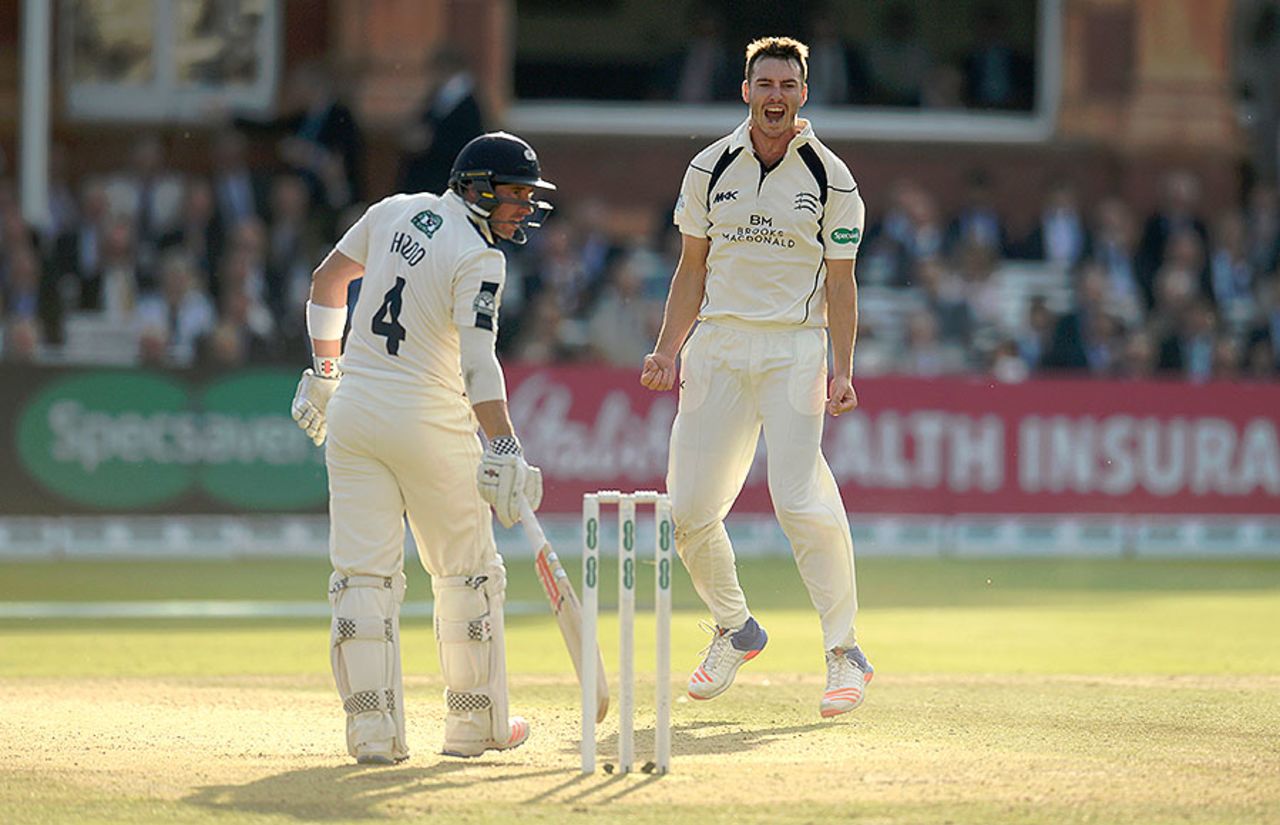 Andy Hodd falls lbw to Toby Roland-Jones for 64, Middlesex v Yorkshire, County Championship, Division One, Lord's, 2nd day, September 21, 2016