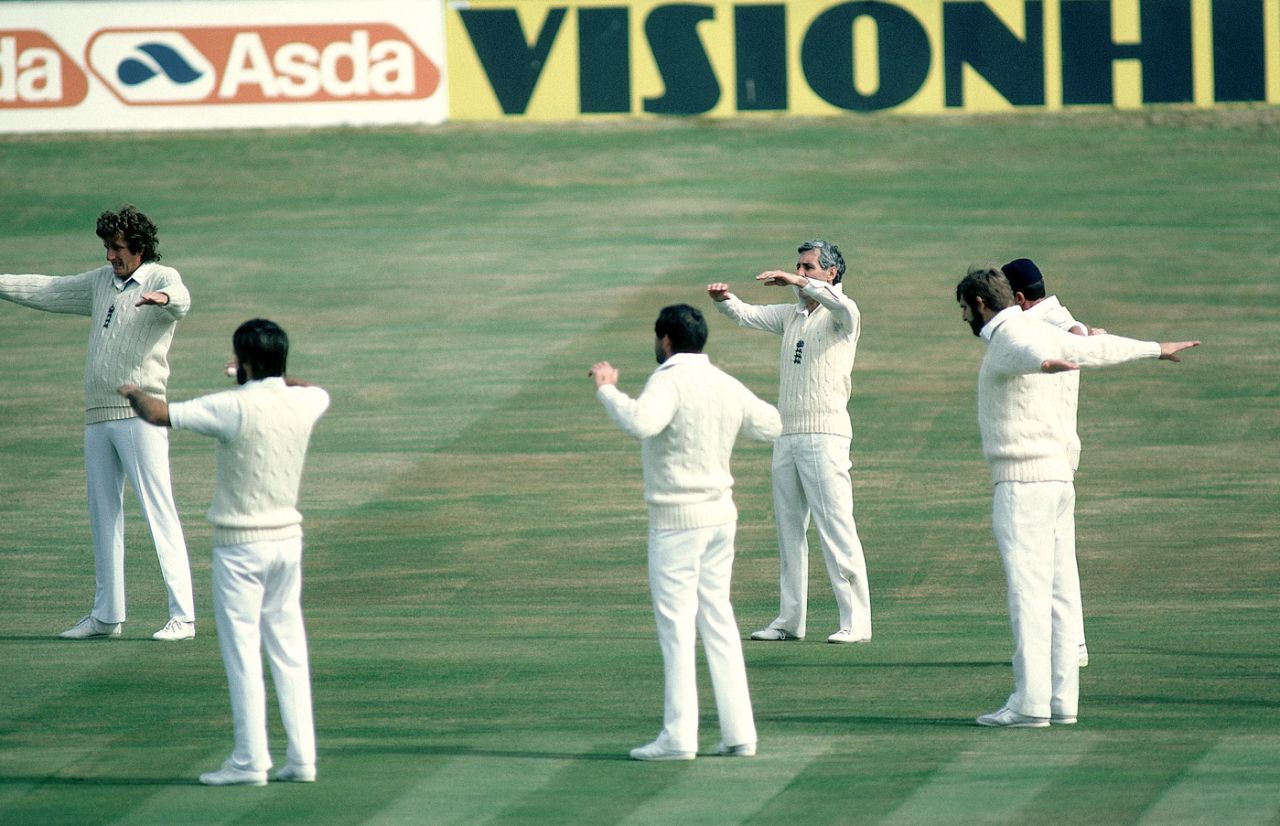 England players warm up, England v Australia, 3rd Test, Headingley, 1st day, July 16, 1981