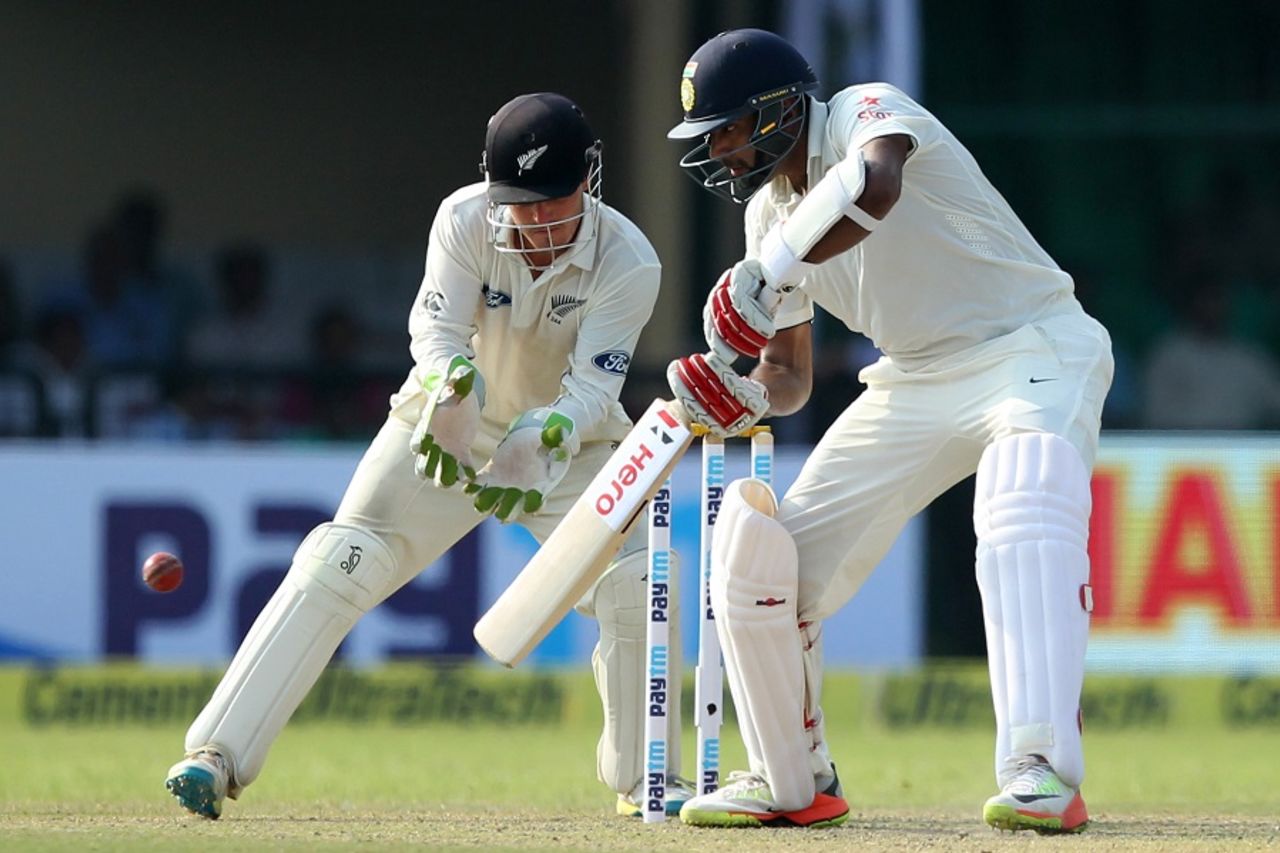 R Ashwin opens the face of his bat to try and steer one, India v New Zealand, 1st Test, Kanpur, 1st day, September 22, 2016