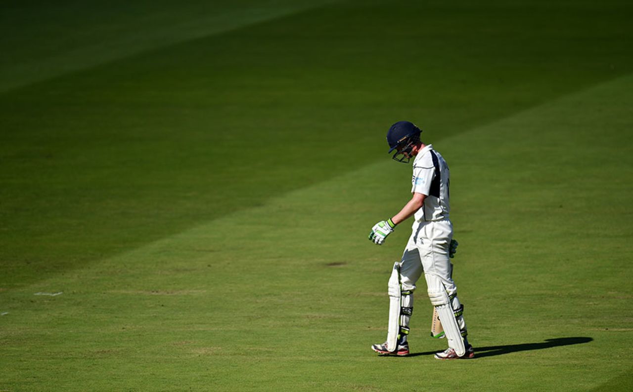 Nick Gubbins leaves the field after falling for 93, Middlesex v Yorkshire, County Championship, Division One, Lord's, September 23, 2016