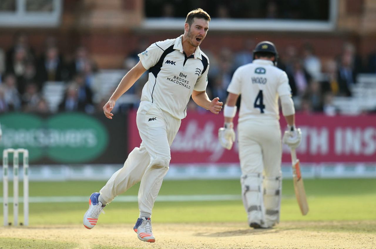 Toby Roland-Jones claimed six wickets on the final afternoon to seal the Championship, Middlesex v Yorkshire, County Championship, Division One, Lord's, September 23, 2016