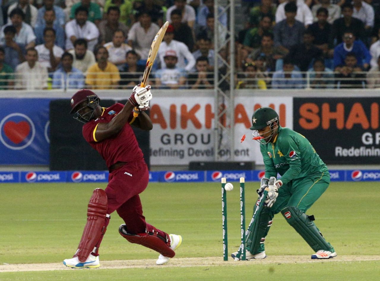 Andre Fletcher is bowled by Imad Wasim, Pakistan v West Indies, 1st T20I, Dubai, September 23, 2016