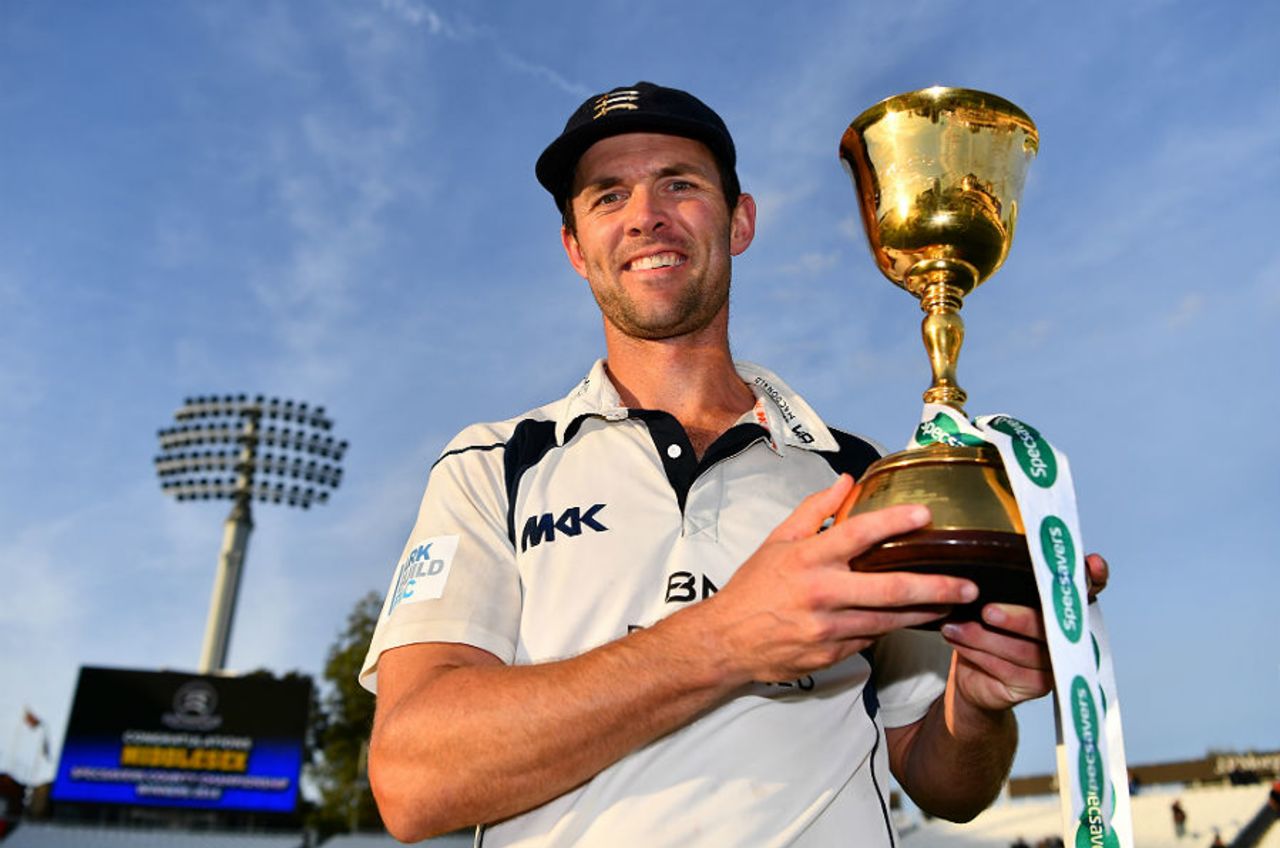 James Franklin, Middlesex's captain, with the County Championship trophy, Middlesex v Yorkshire, County Championship, Division One, Lord's, September 23, 2016
