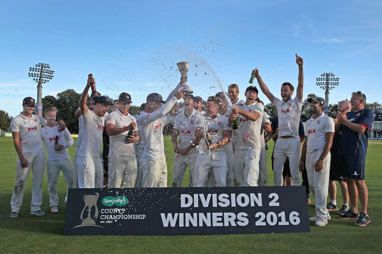 Essex were presented with the Division Two title, Kent v Essex, County Championship, Division Two, Canterbury, September 23, 2016