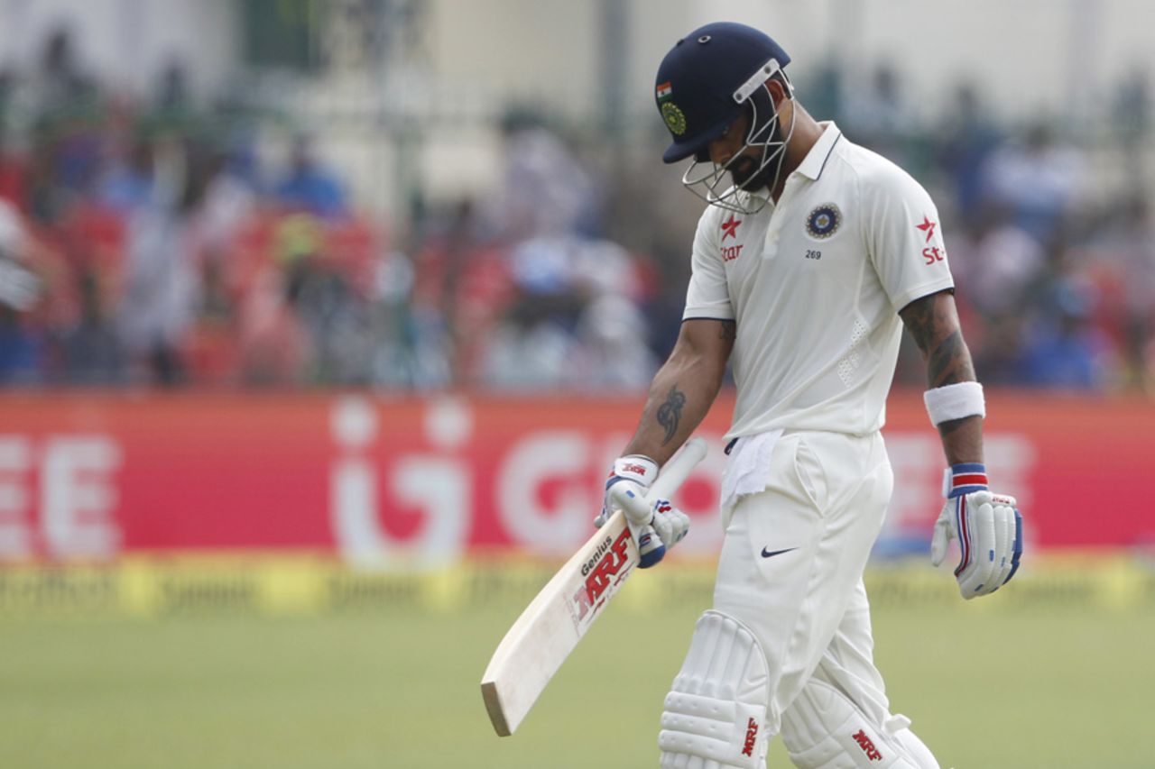 Virat Kohli is dejected after holing out at deep midwicket, India v New Zealand, 1st Test, Kanpur, 4th day, September 25, 2016