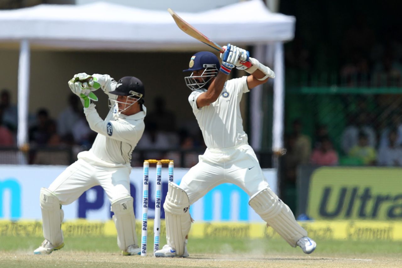 Ajinkya Rahane drives square of the wicket, India v New Zealand, 1st Test, Kanpur, 4th day, September 25, 2016