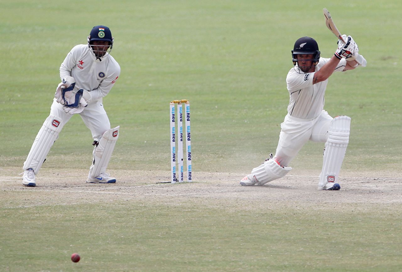 Luke Ronchi plays a flowing drive through the off side, India v New Zealand, 1st Test, Kanpur, 5th day, September 26, 2016
