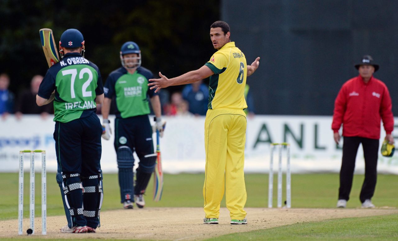 Nathan Coulter-Nile appeals for Niall O'Brien's wicket, Ireland v Australia, Only ODI, Stormont, August 27, 2015