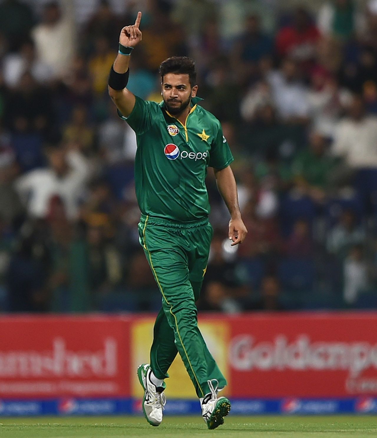 Imad Wasim celebrates after taking a wicket, Pakistan v West Indies, 3rd T20I, Abu Dhabi, September 27, 2016