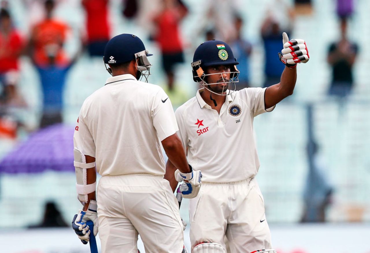 Wriddhiman Saha brought up a third Test fifty, India v New Zealand, 2nd Test, Kolkata, 2nd day, October 1, 2016