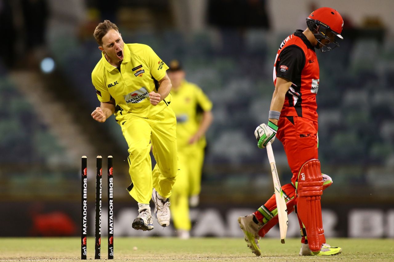Nathan Rimmington is pumped after a wicket, Western Australia v South Australia, Matador One-Day Cup, Perth, October 2, 2016