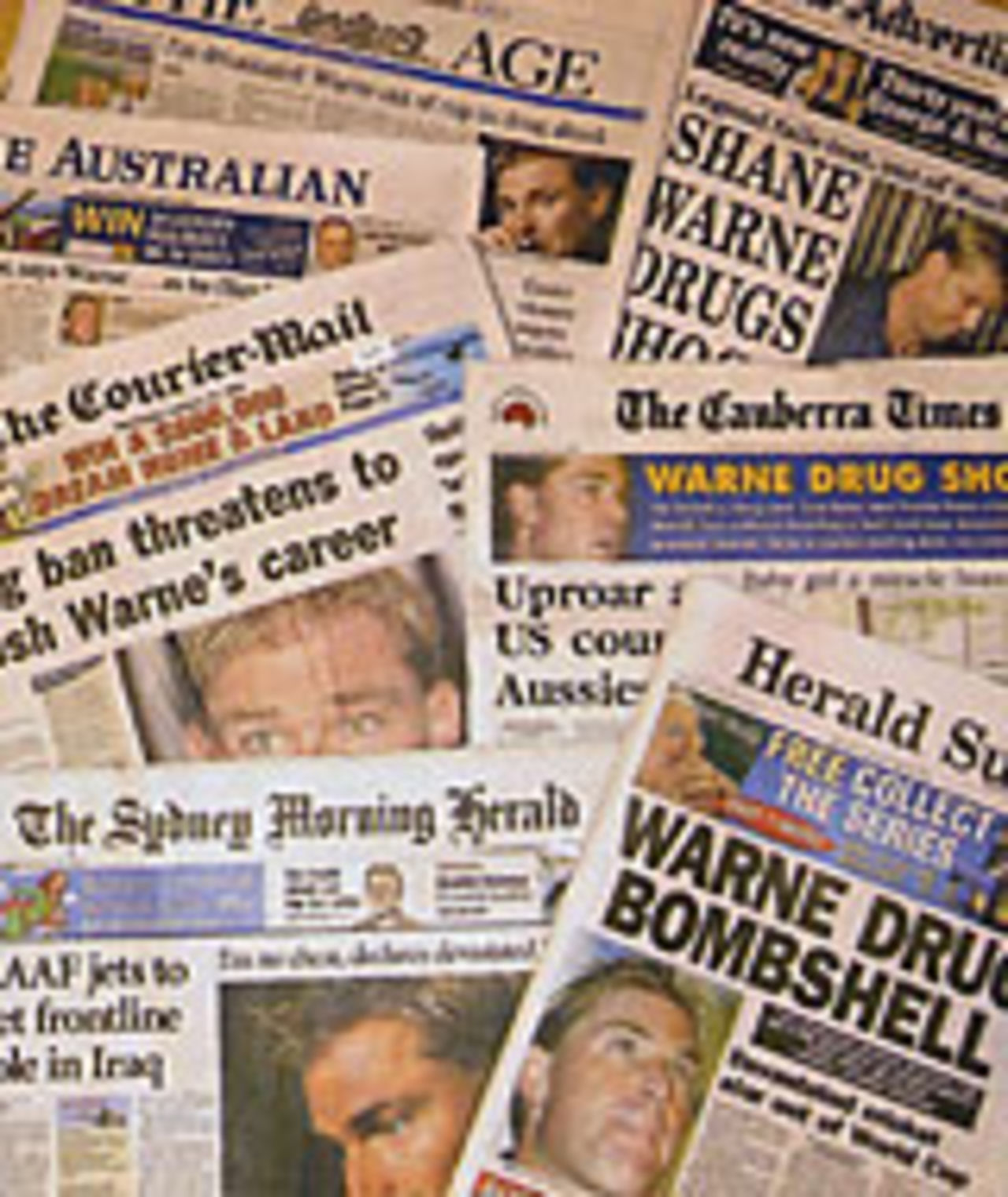 Newspapers react to Shane Warne drugs news, February, 2003