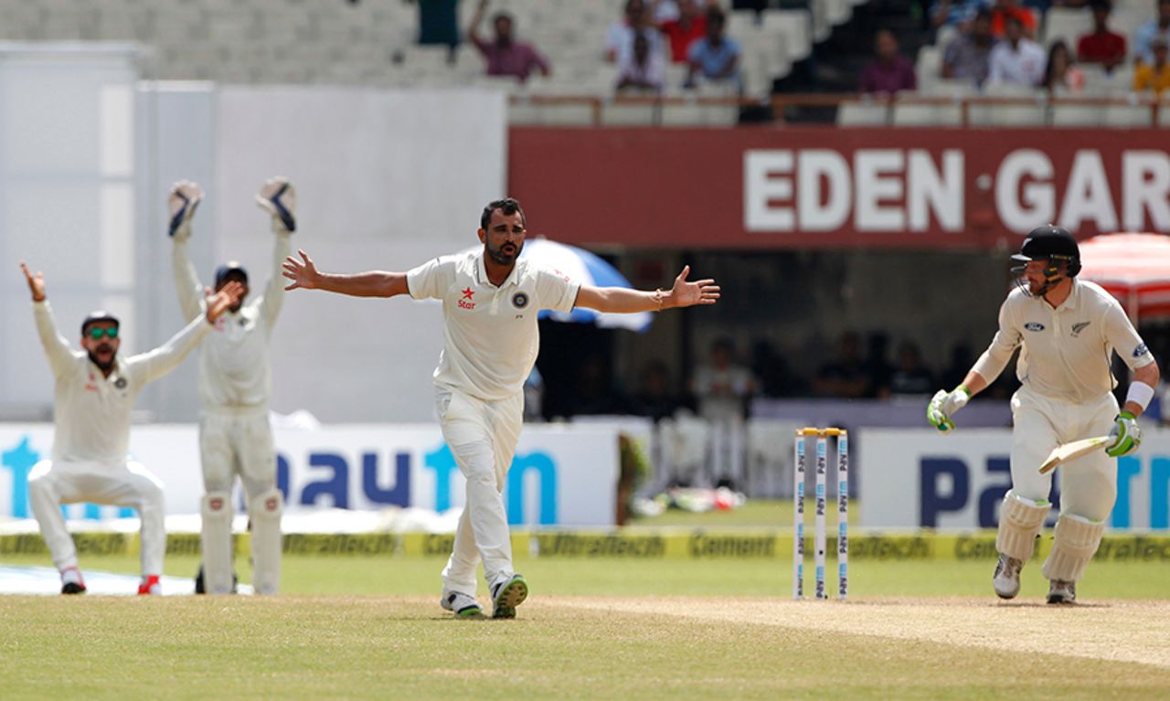 Mohammed Shami and India's fielders go up in appeal , India v New Zealand, 2nd Test, Kolkata, 4th day, October 3, 2016