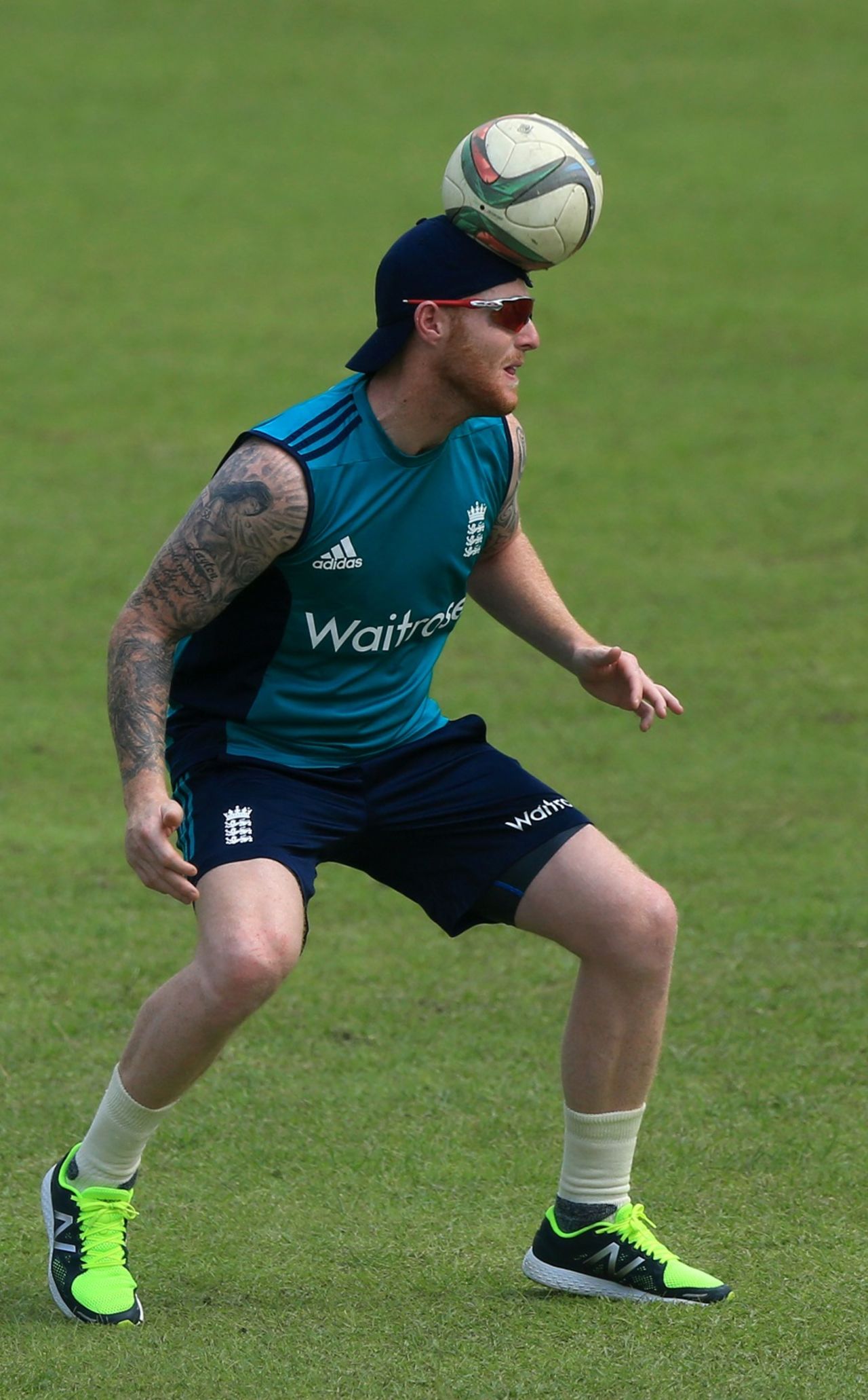 Ben Stokes shows off his football skills during the England team's training session, Mirpur, October 3, 2016
