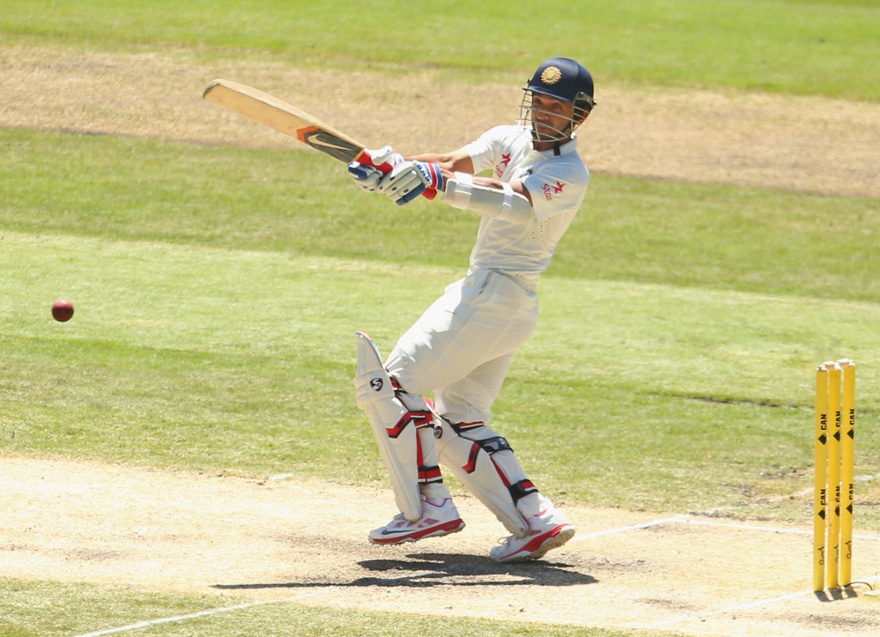 Ajinkya Rahane pulls a ball, Australia v India, third Test, day three, Melbourne, December 28, 2014