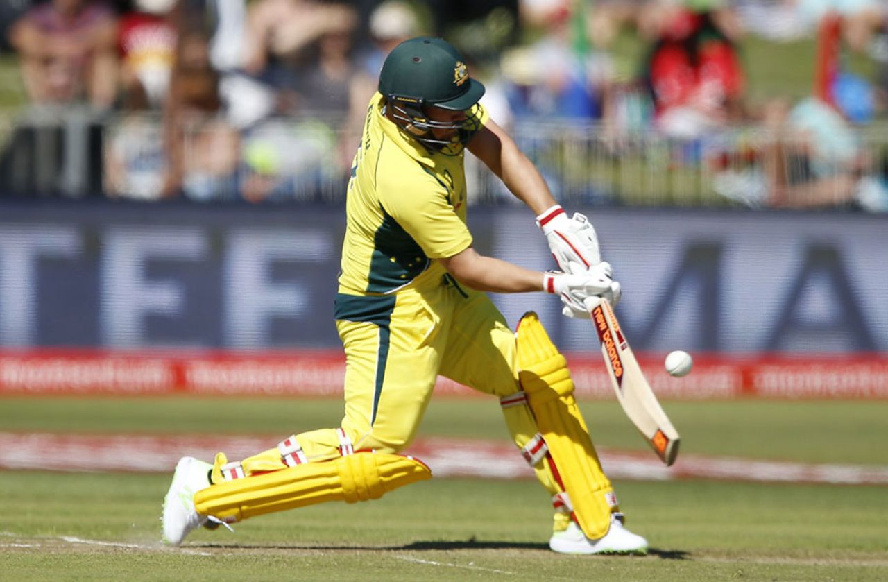 Aaron Finch launched several big hits in the initial Powerplay, Australia v South Africa, 3rd ODI, Durban, October 5, 2016