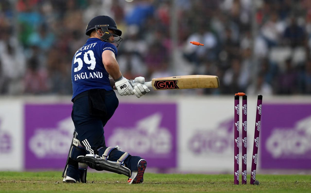 Ben Duckett was bowled behind his legs for 60, Bangladesh v England, 1st ODI, Dhaka, October 7, 2016