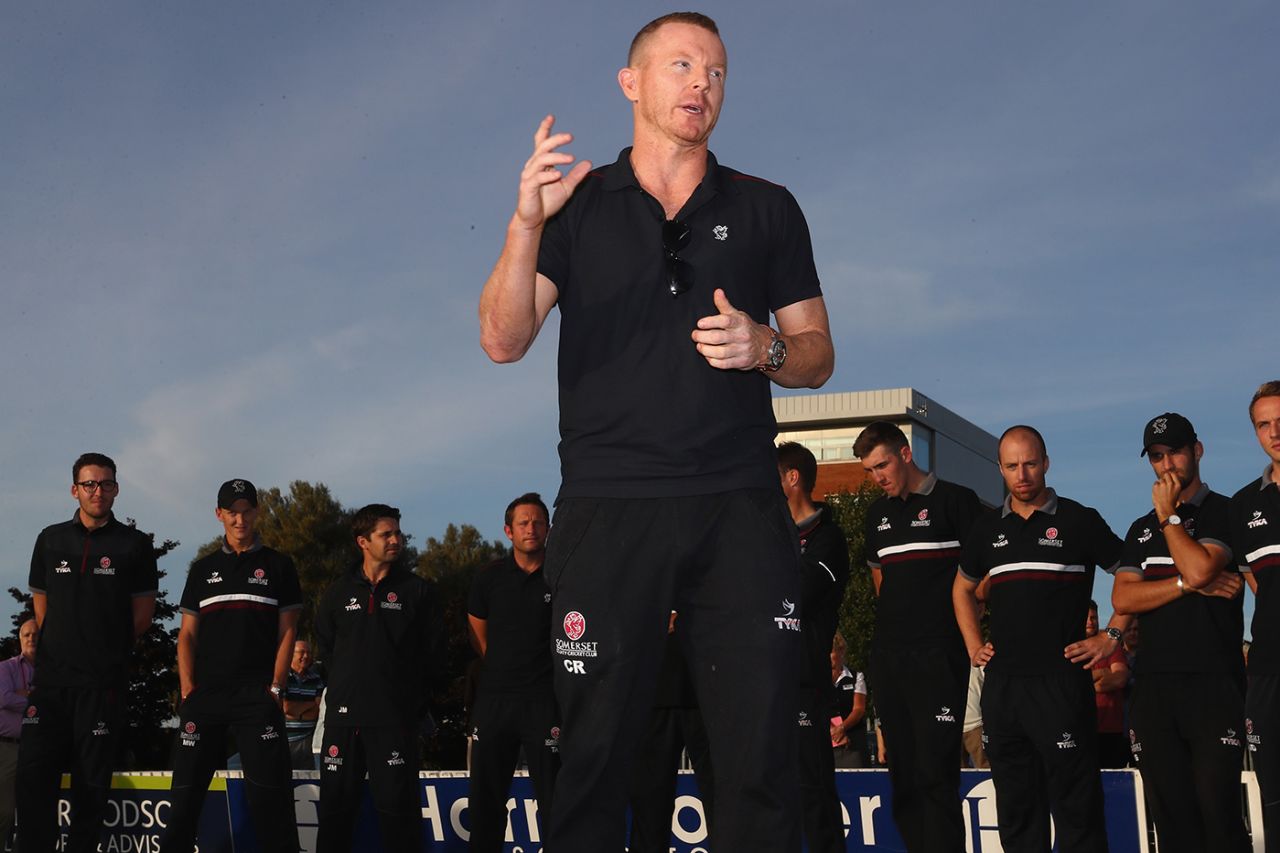 Chris Rogers addresses Somerset's supporters during a presentation after the Middlesex v Yorkshire match that decided the 2016 County Championship, County Ground, Somerset, September 23, 2016