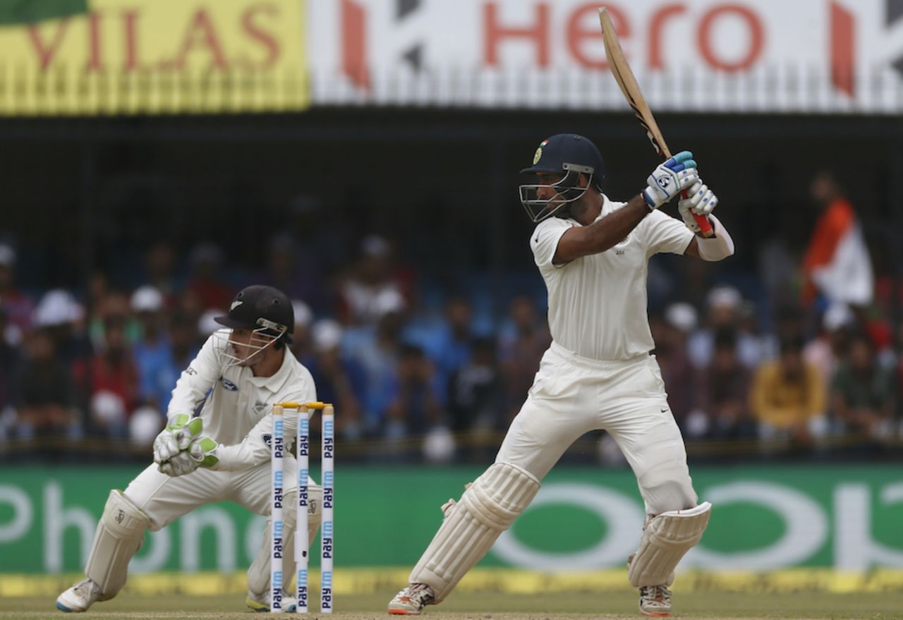 Cheteshwar Pujara cuts off the back foot, India v New Zealand, 3rd Test, Indore, 1st day, October 8, 2016