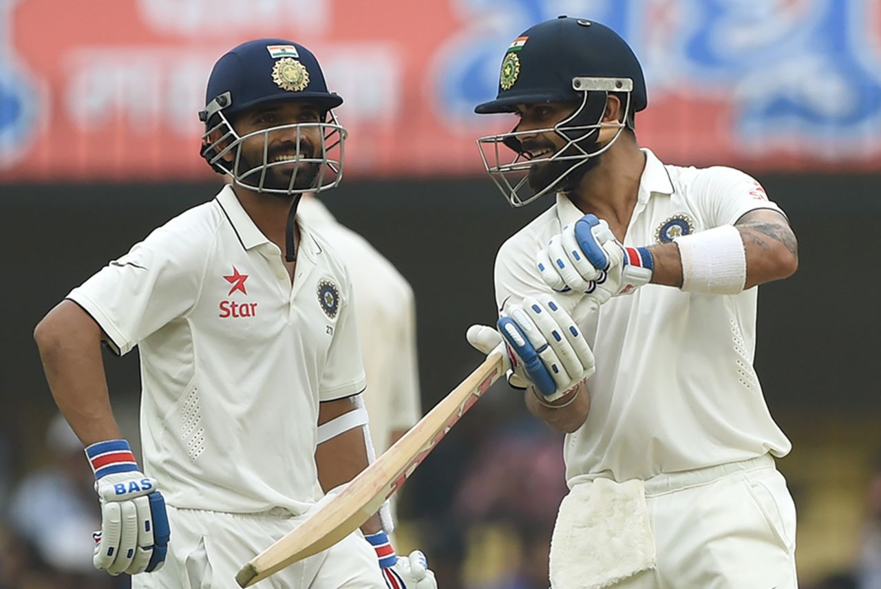 Virat Kohli and Ajinkya Rahane shared a century stand for the fourth wicket, India v New Zealand, 3rd Test, Indore, 1st day, October 8, 2016