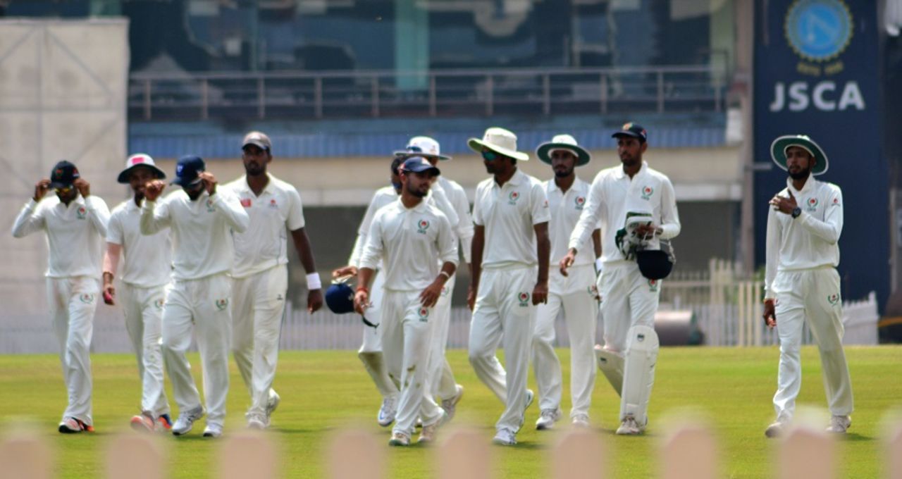 Chhattisgarh players walk off the field, Chattisgarh v Tripura, Ranji Trophy 2016-17, Ranchi, 2nd day, October 7, 2016