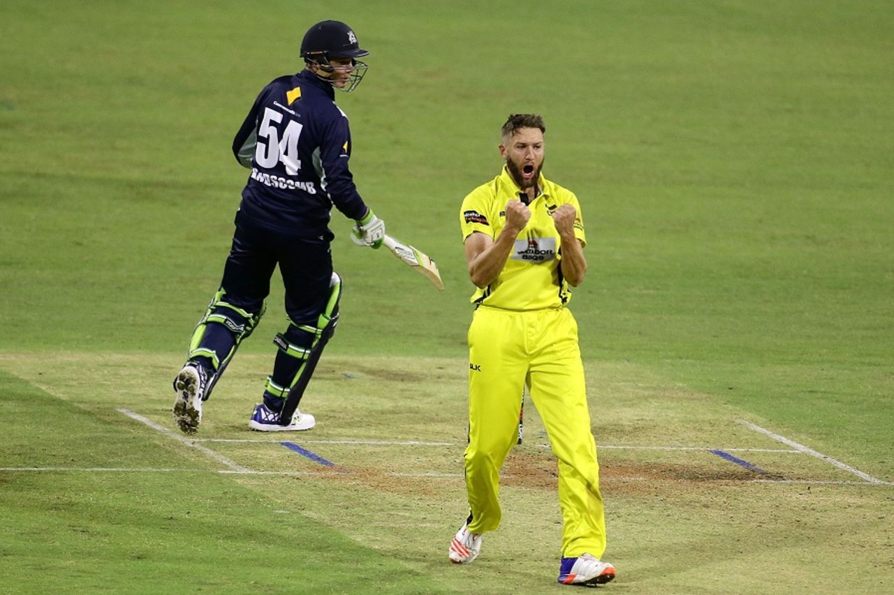 Andrew Tye took 3 for 10 in three overs, Western Australia v Victoria, Matador Cup 2016-17, Perth, October 8, 2016