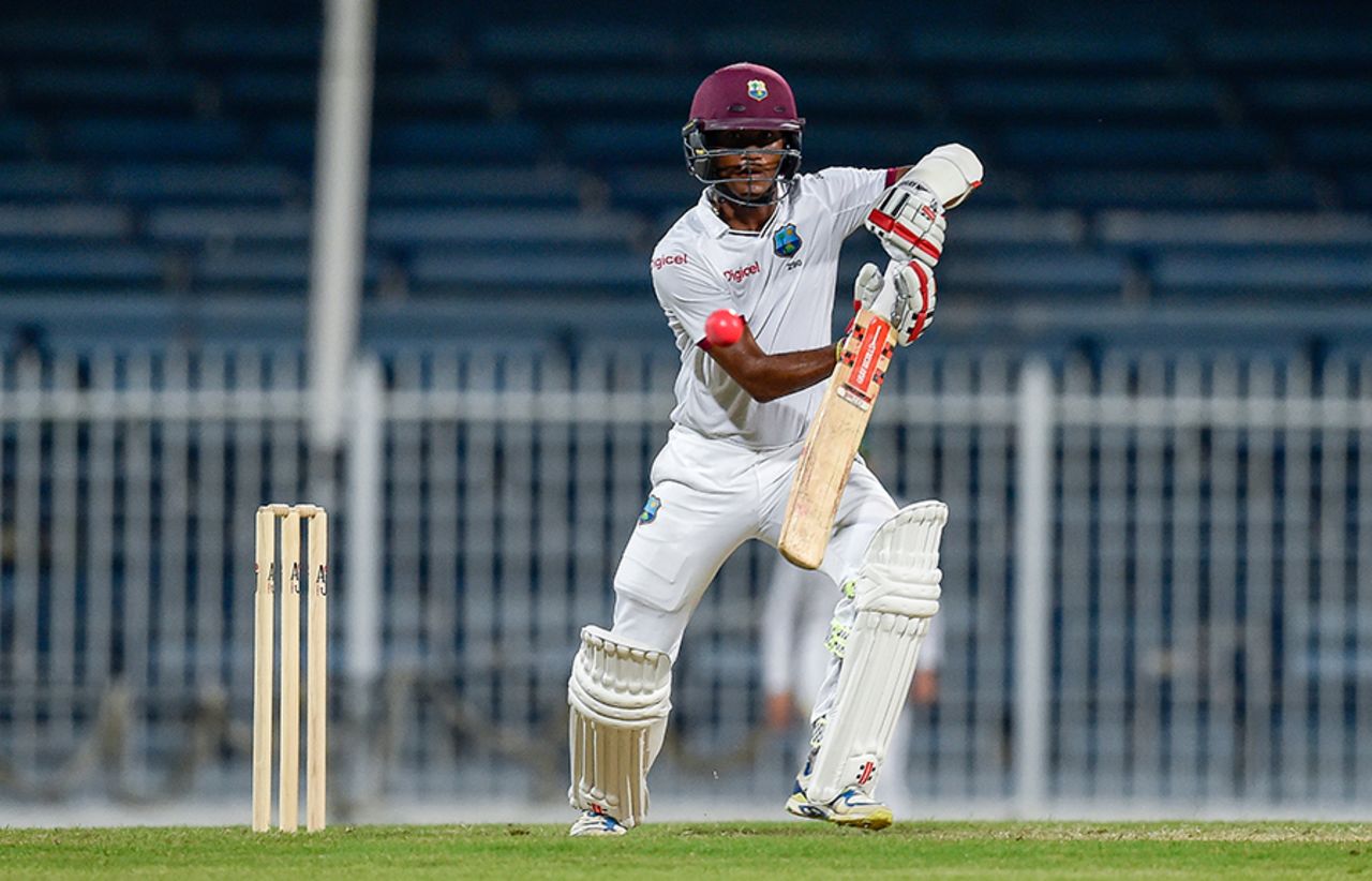 Kraigg Brathwaite nudges the ball to the off side, Pakistan Cricket Board Patron's XI v West Indians, 2nd day, Sharjah, October 8, 2016