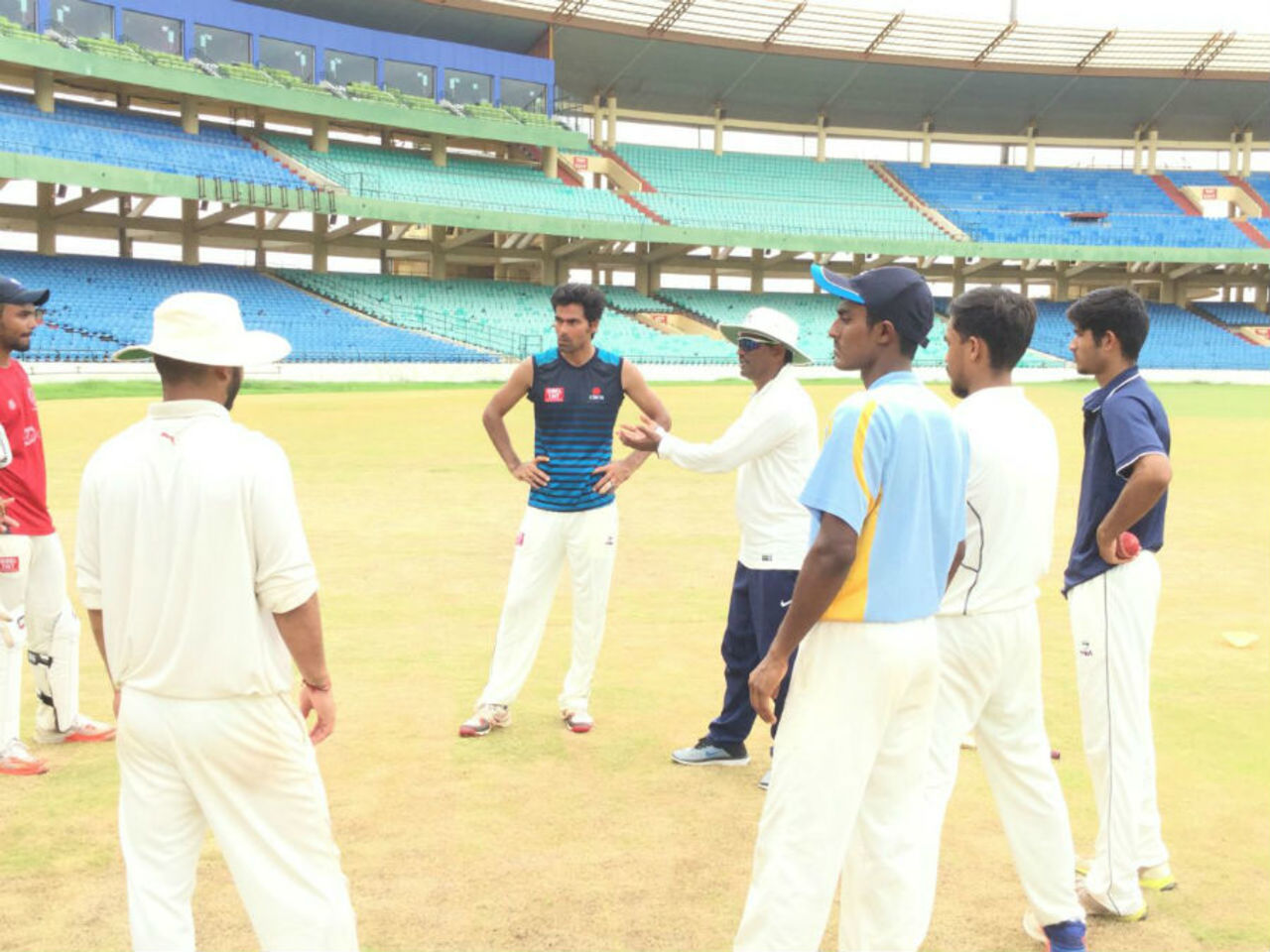 Mohammad Kaif and Sulakshan Kulkarni chat with the Chhattisgarh players at a training camp in Raipur