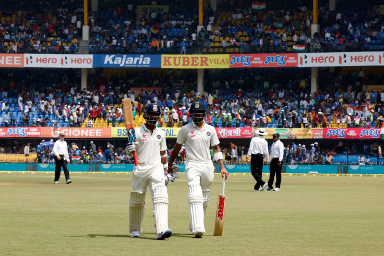 Ajinkya Rahane and Virat Kohli's partnership had grown to 258 at lunch on day two, India v New Zealand, 3rd Test, Indore, 2nd day, October 9, 2016