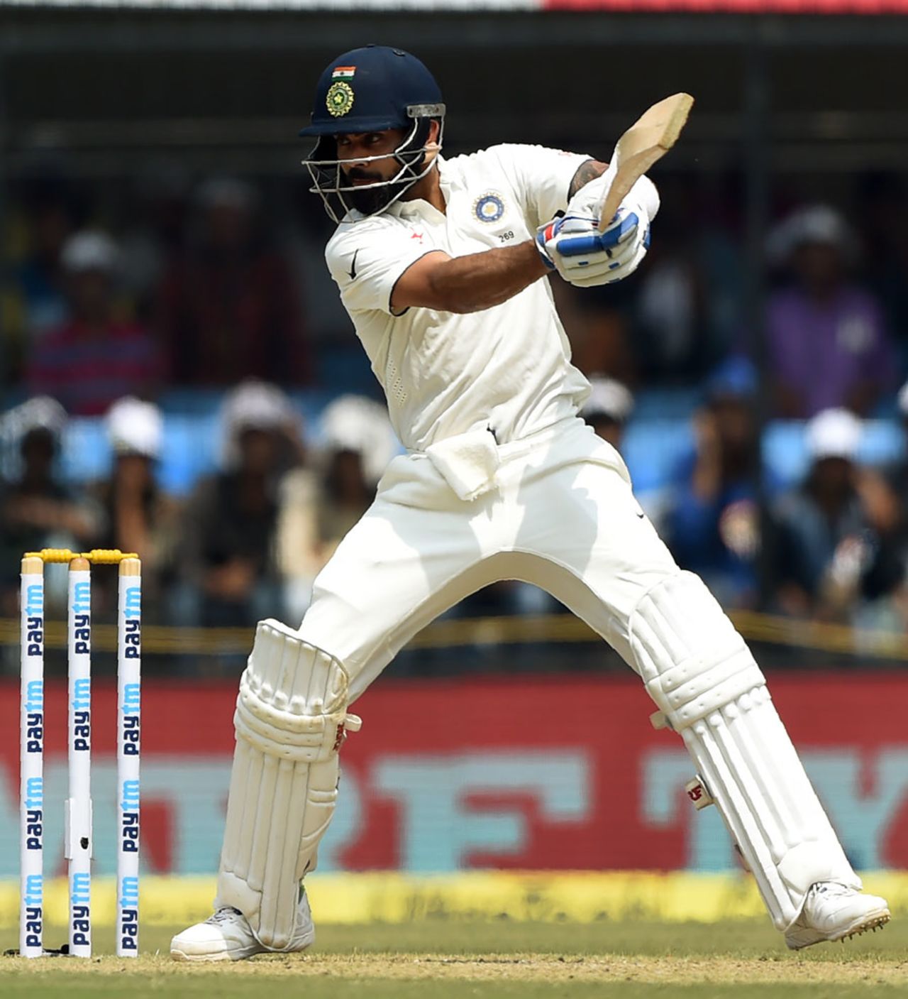 Virat Kohli cuts crisply, India v New Zealand, 3rd Test, Indore, 2nd day, October 9, 2016