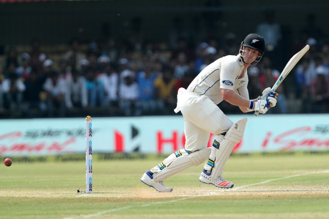 James Neesham tucks one behind square leg on the leg side, India v New Zealand, 3rd Test, Indore, 3rd day, October 10, 2016