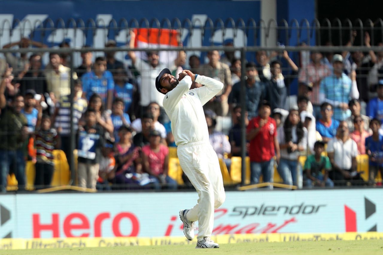 Cheteshwar Pujara takes a backpedalling catch at midwicket, India v New Zealand, 3rd Test, Indore, 3rd day, October 10, 2016