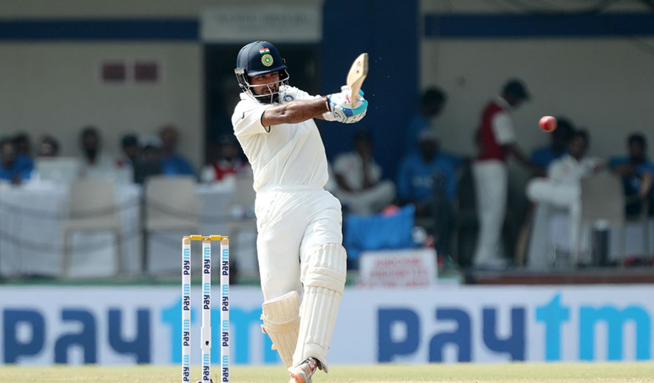 Cheteshwar Pujara plays a pull shot, India v New Zealand, 3rd Test, Indore, 4th day, October 11, 2016