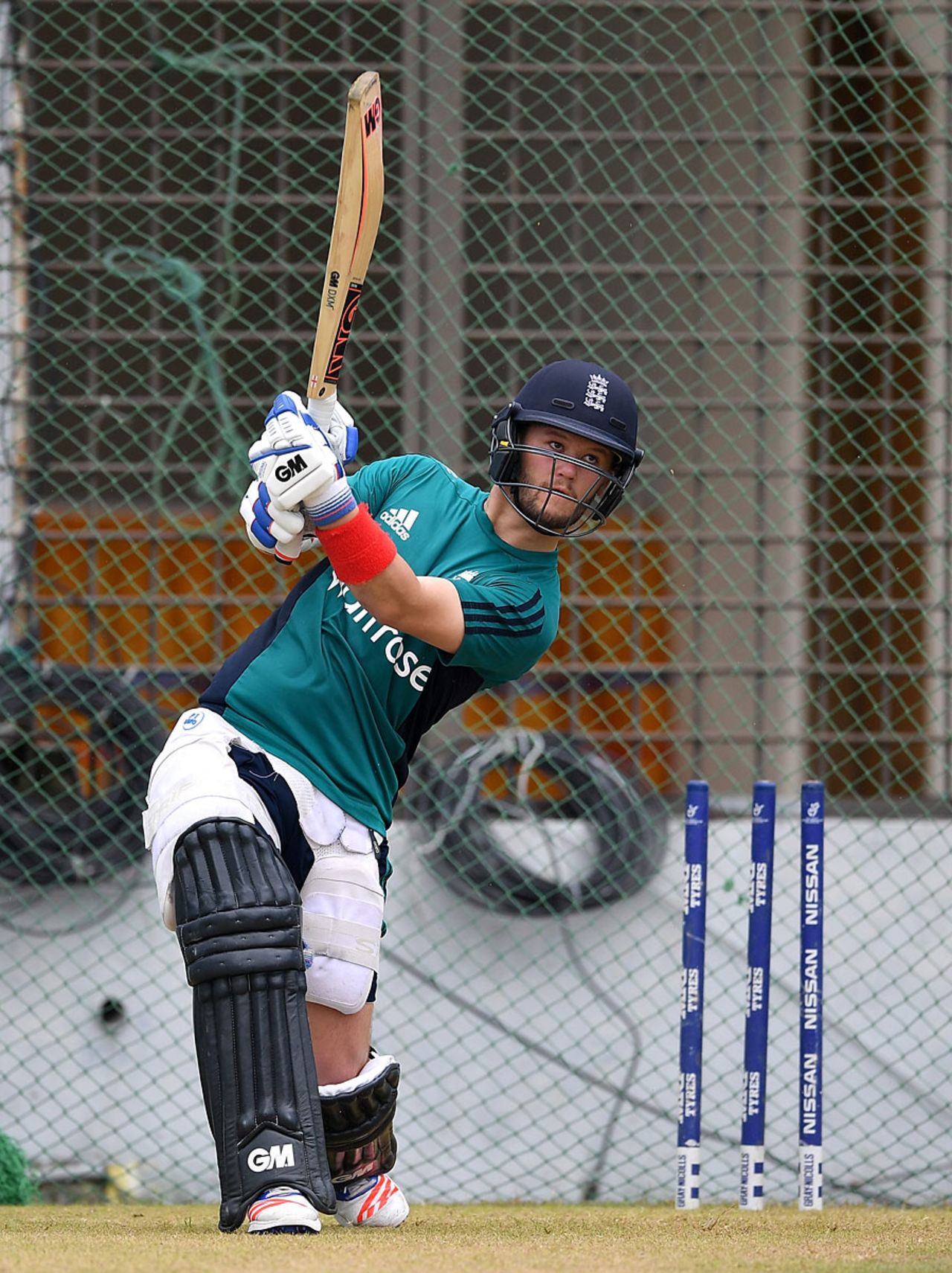 Ben Duckett launches a straight drive in the nets, Chittagong, October 11, 2016