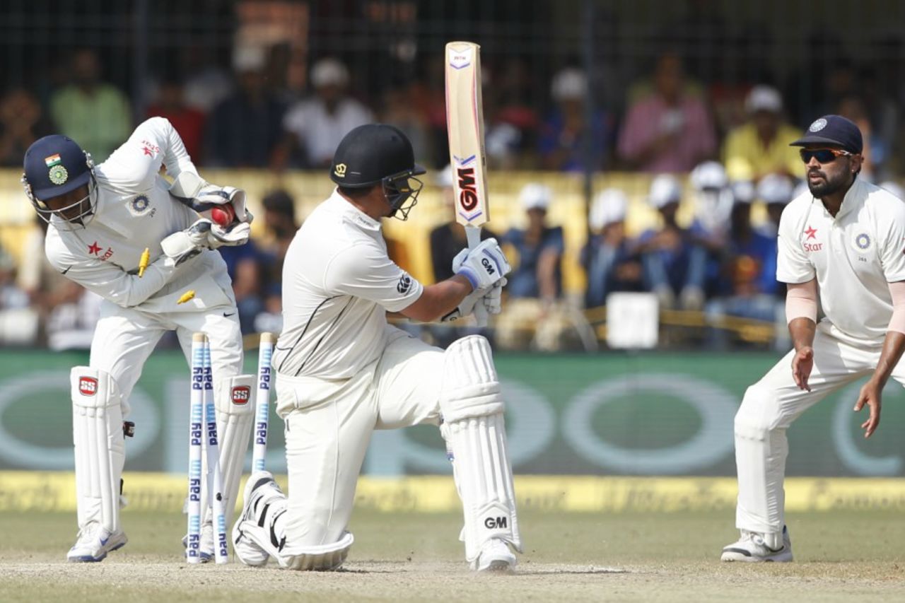 Ross Taylor was bowled while trying to sweep R Ashwin, India v New Zealand, 3rd Test, Indore, 4th day, October 11, 2016