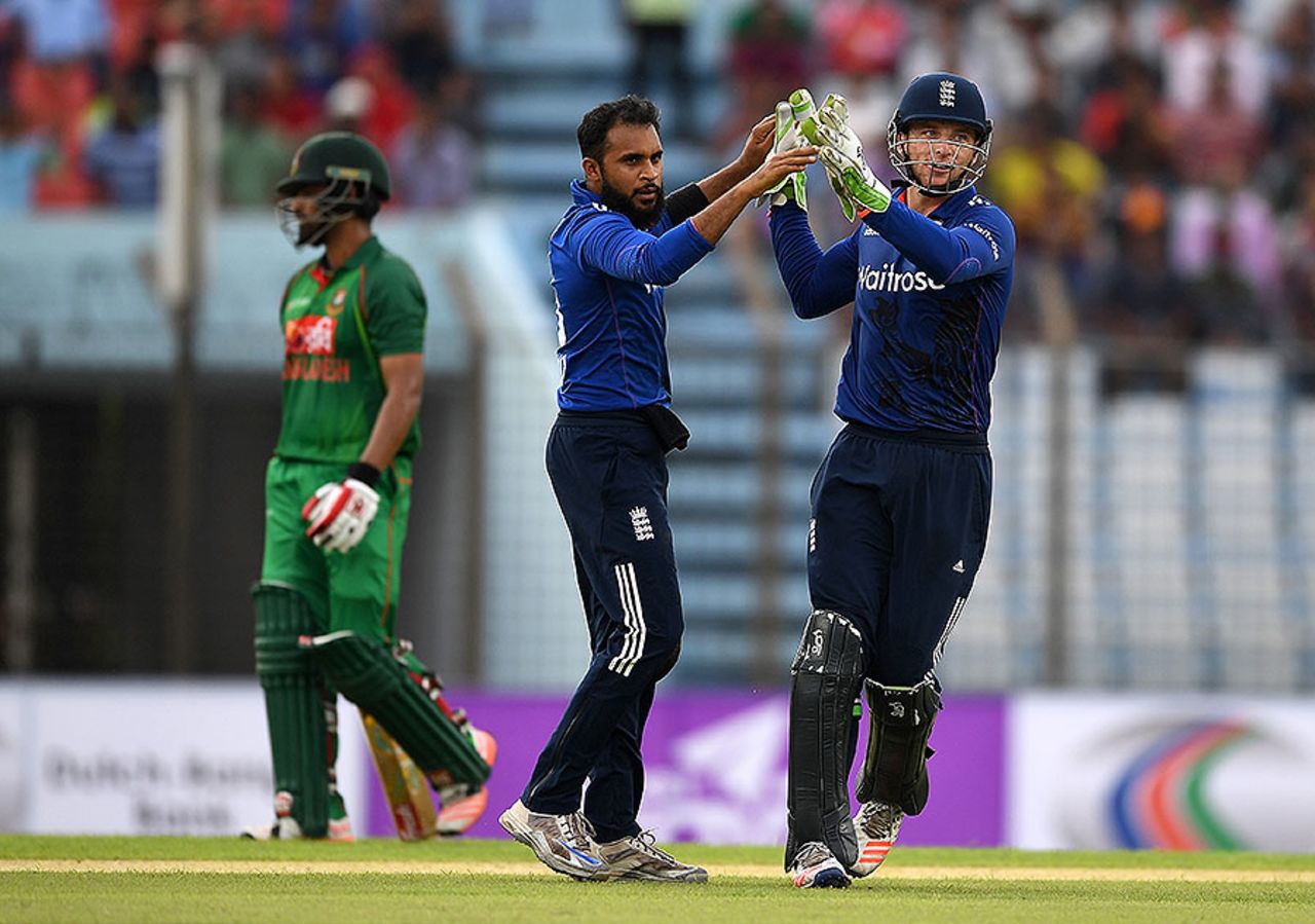 Adil Rashid claimed the big wicket of Tamim Iqbal for 45, Bangladesh v England, 3rd ODI, Chittagong, October 12, 2016