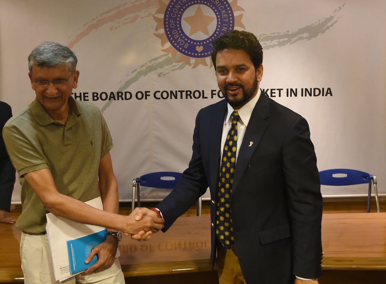 BCCI secretary Ajay Shirke with BCCI president Anurag Thakur during a press conference at BCCI headquarters, Mumbai, May 22, 2016
