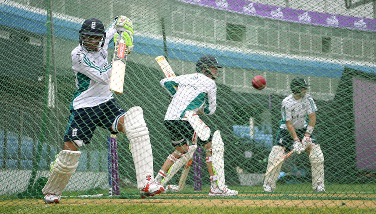 Haseeb Hameed, Gary Ballance and Joe Root in the nets, Chittagong, October 13, 2016