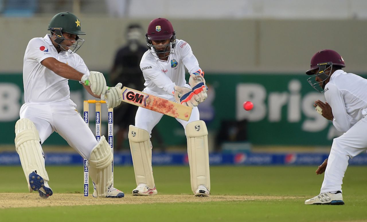 Sami Aslam goes on the back foot to cut, Pakistan v West Indies, 1st Test, Dubai, 1st day, October 13, 2016