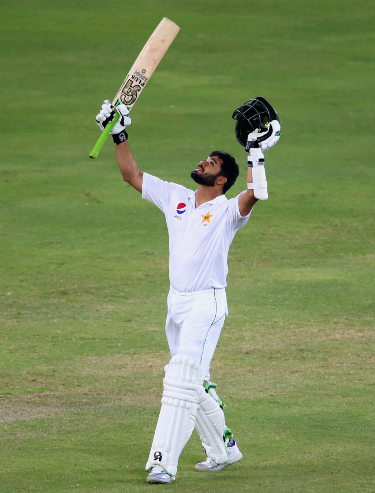 Azhar Ali is a picture of relief after bringing up a hard-working century, Pakistan v West Indies, 1st Test, Dubai, 1st day, October 13, 2016