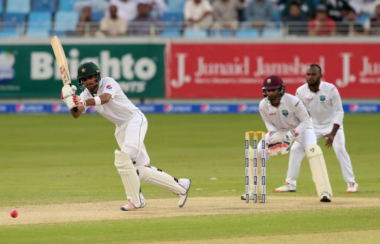 Babar Azam flicks into the leg side during his first Test innings, Pakistan v West Indies, 1st Test, Dubai, 2nd day, October 14, 2016