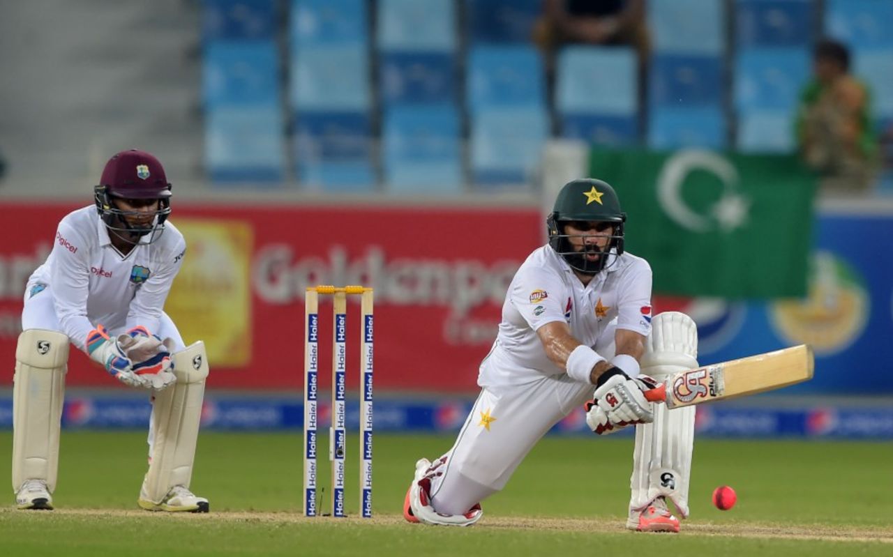 Misbah-ul-Haq employed the reverse sweep frequently, Pakistan v West Indies, 1st Test, Dubai, 2nd day, October 14, 2016