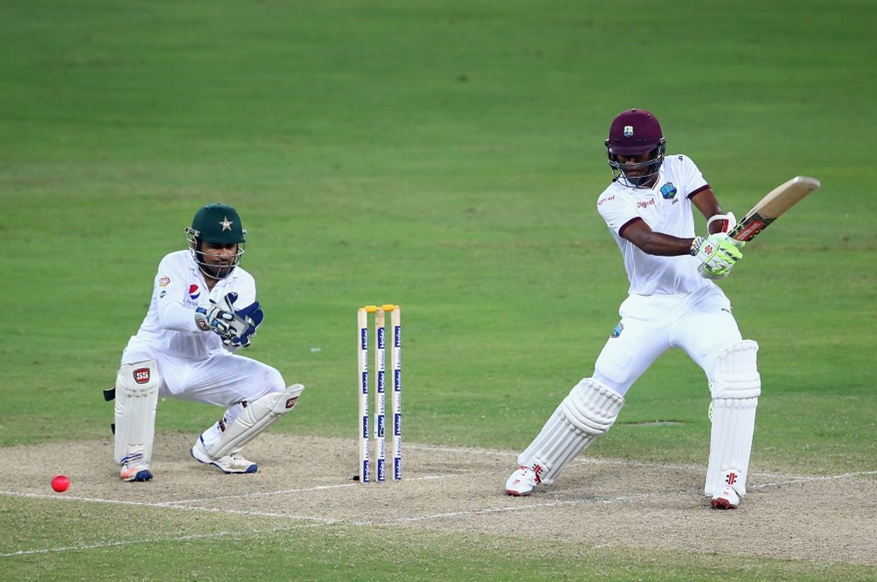 Kraigg Brathwaite plays the cut, Pakistan v West Indies, 1st Test, Dubai, 2nd day, October 14, 2016