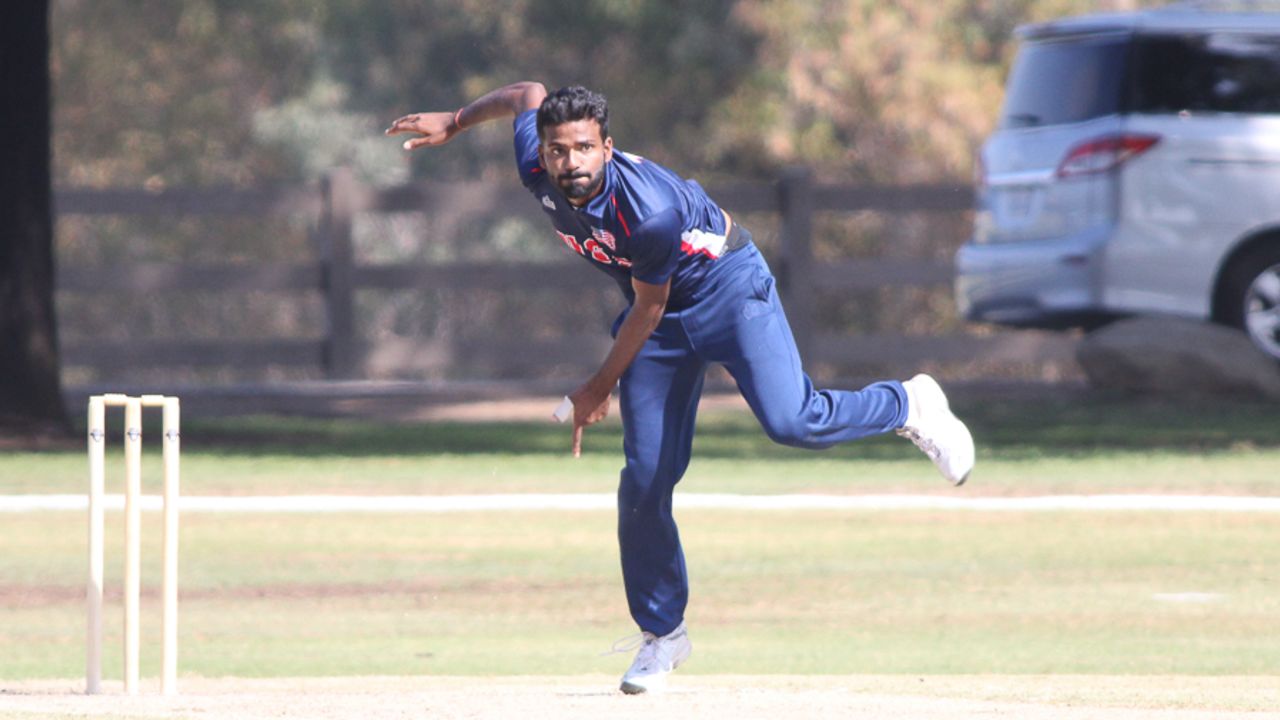 Prashanth Nair took 1 for 41 bowling left-arm spin, USA v Canada, Auty Cup, Los Angeles, October 14, 2016