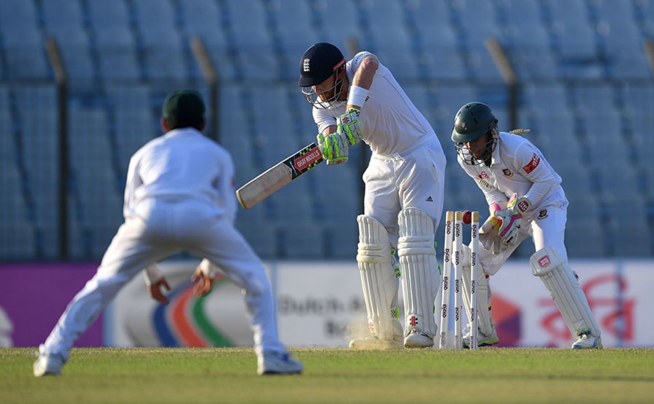 Jonny Bairstow's half-century was ended when he was bowled playing back, Bangladesh v England, 1st Test, Chittagong, 1st day, October 20, 2016