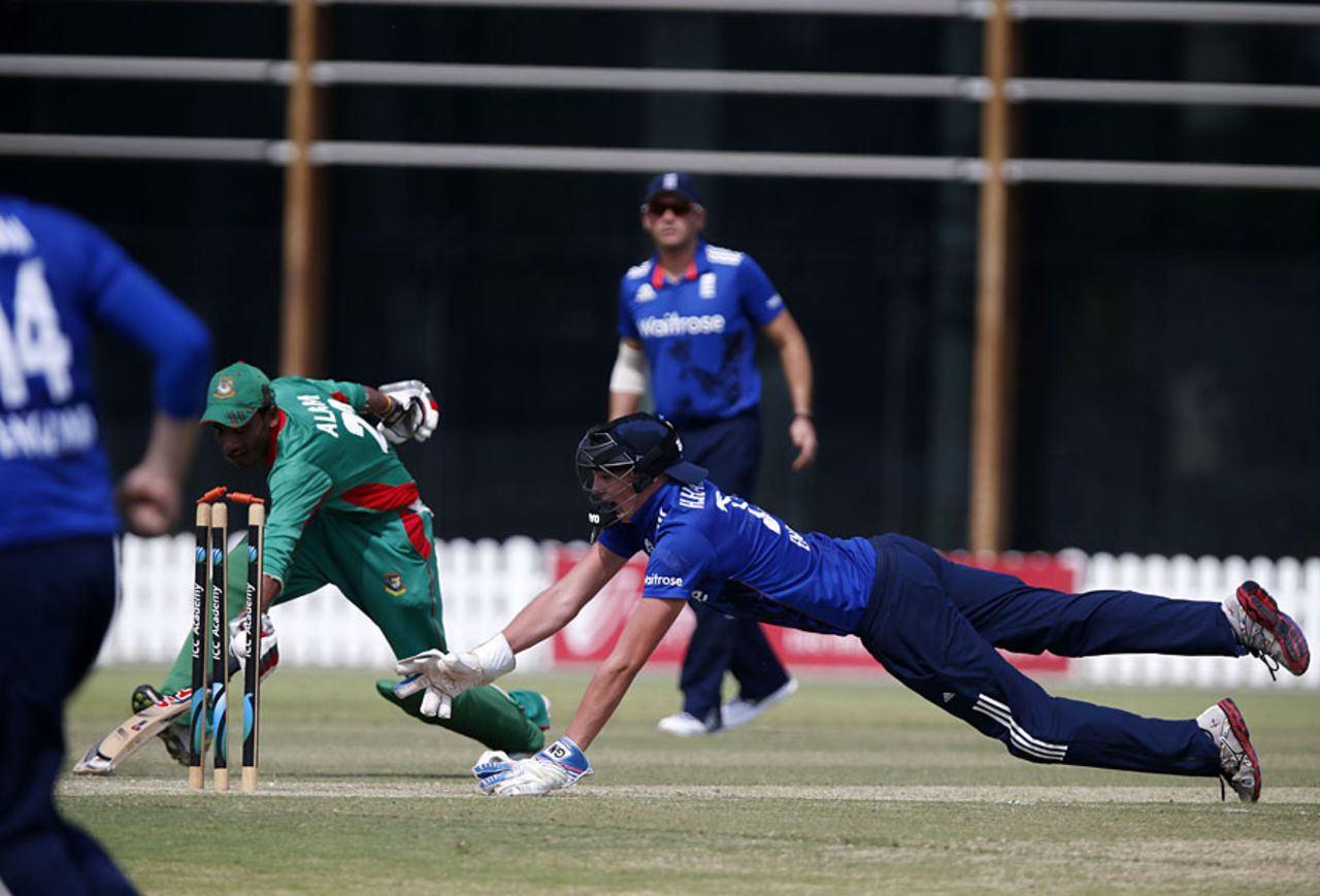 Bangladesh's Alam Khan is run out by England's Hugo Hammond, Bangladesh Physical Disability v England Physical Disability, Invitational Tournament, Dubai, October 21, 2016