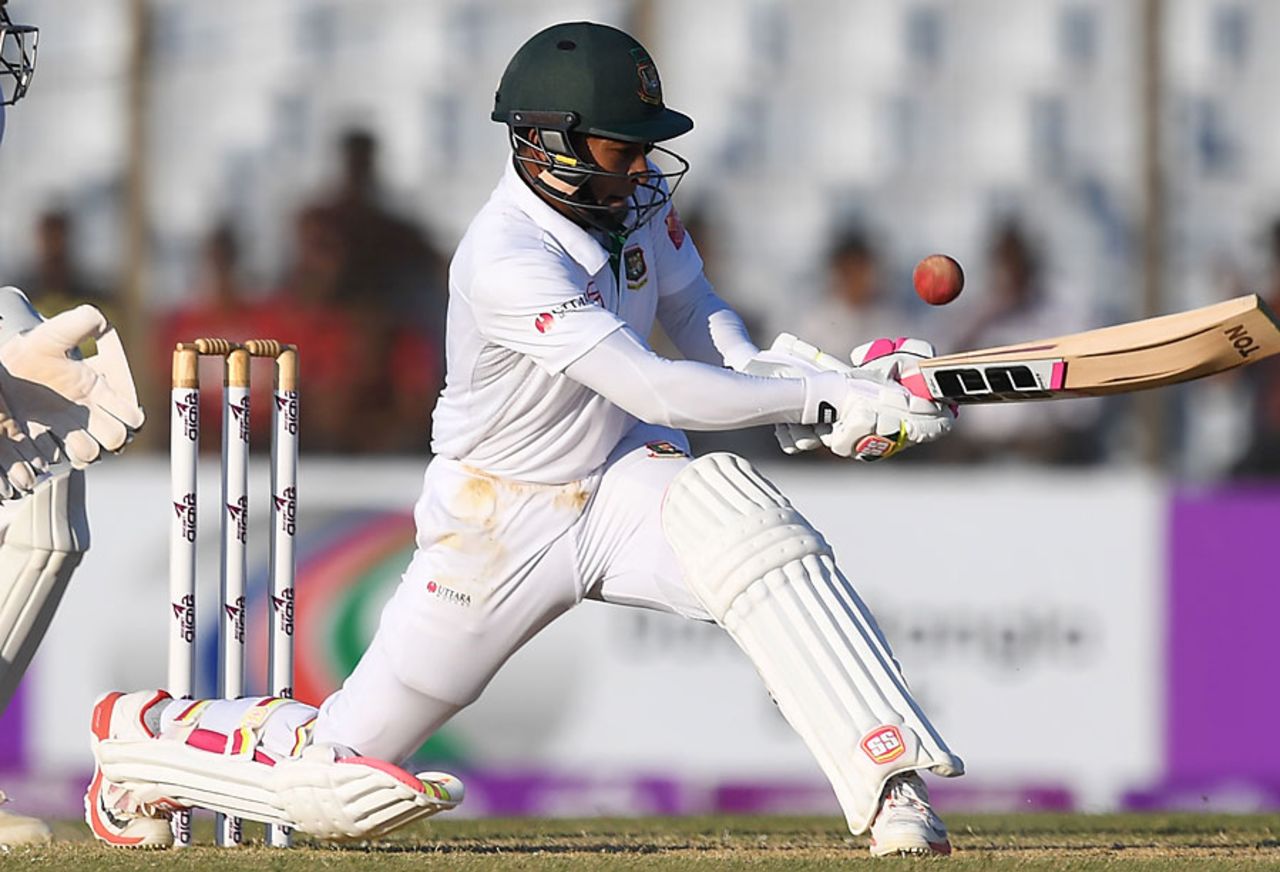 Mushfiqur Rahim dabs away a sweep, Bangladesh v England, 1st Test, Chittagong, 2nd day, October 21, 2016