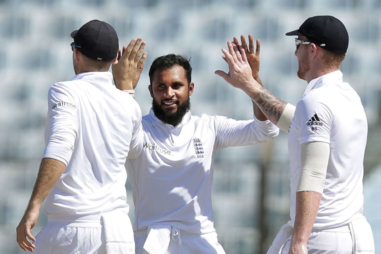 Adil Rashid claimed his second wicket, Bangladesh v England, 1st Test, Chittagong, 3rd day, October 22, 2016